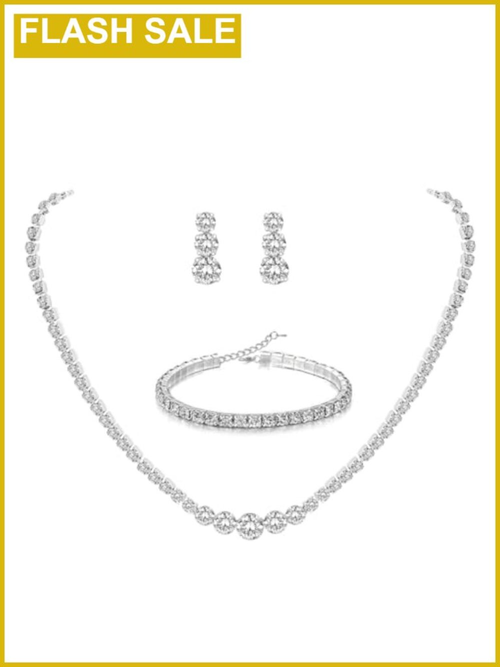 3 Piece Rhinestone Tennis Jewelry Set Necklace Earrings Bracelet